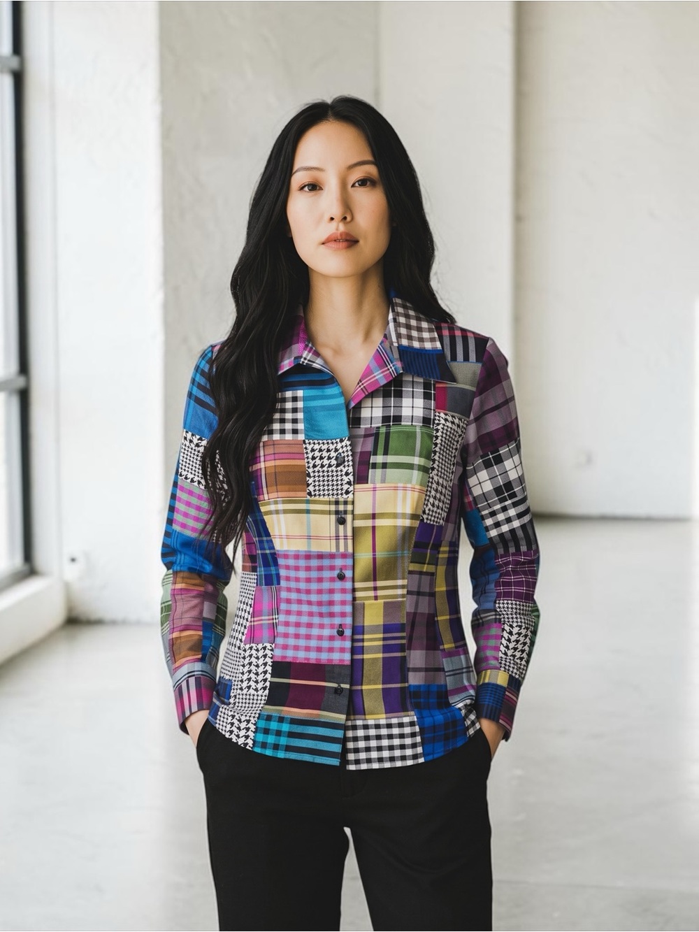 Marisa Baratelli Mint Condition fine silk patchwork plaid blazer size 6